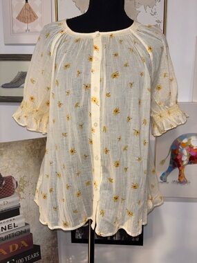 Madewell Cream Blouse with Yellow Floral Print